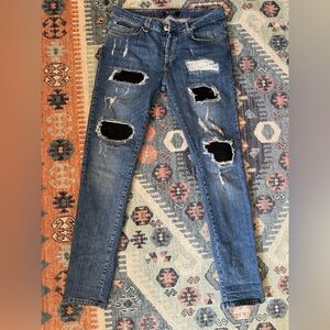 Philipp Plein Blue Distressed Skinny Jeans with Black Underlay